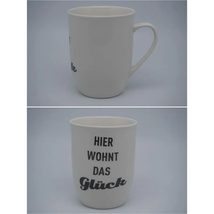 Mea Living Becher mit Henkel Anthrazit Herz geschwungen Hier wohnt das Glück