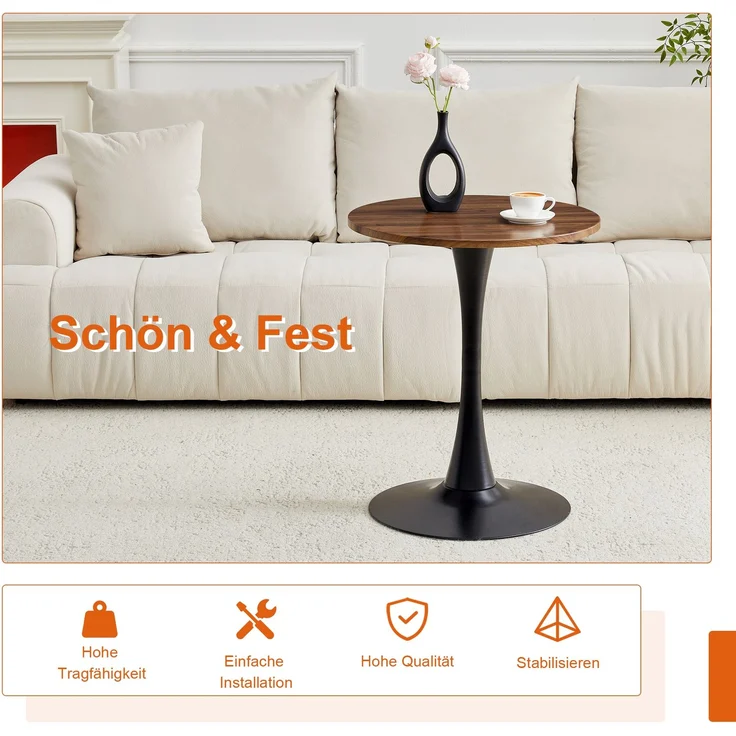 Esstischgruppe mit rundem H 72 x T 60 x B 60 cm Tisch aus MDF und 2 Stühlen aus PU-Leder mit Metallgestell – Bild 8