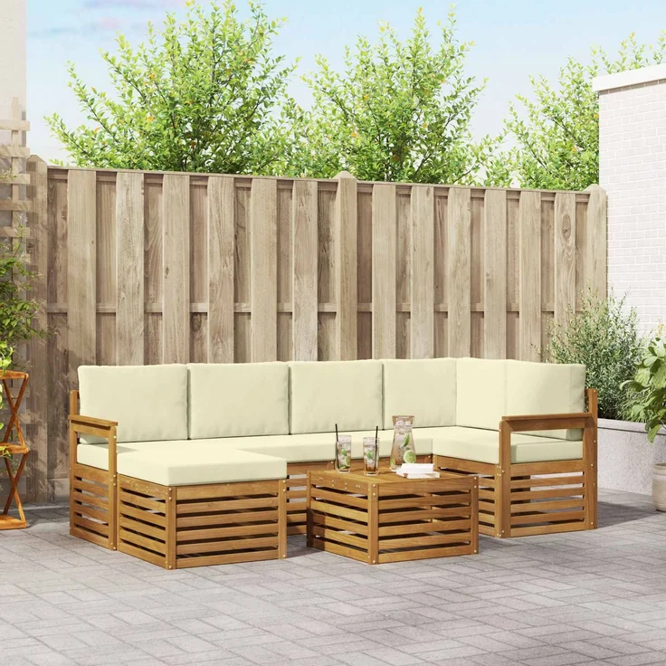 vidaXL Outdoor-Sofagarnitur 7 stk. 5-Sitzer Natur und Creme 3375115 – Bild 1