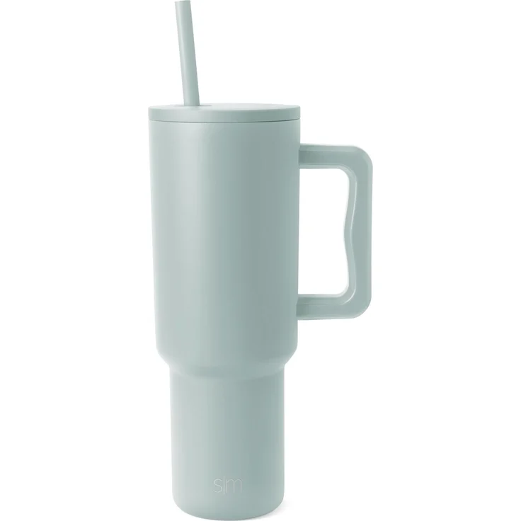 Simple Modern Thermobecher mit Strohhalm und Griff | Isolierter Edelstahl-Trinkbecher Eiskaffee-Reisebecher | Geschenke für Frauen und Männer | Trek | 1180ml | Sea Glass Sage