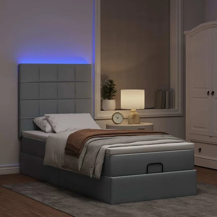 vidaXL Ottomane Bett mit Matratze & LEDs Hellgrau 80x200 cm Stoff 3313961 – Bild 2