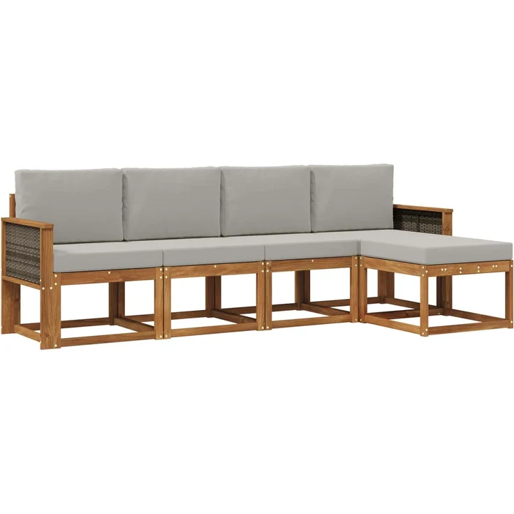 vidaXL Outdoor-Sofagarnitur 5 stk. 5-Sitzer Natur und Hellgrau 3385127 – Bild 2
