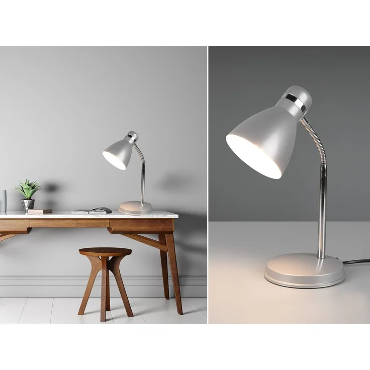Schreibtischlampe HARVEY mit Flexarm und Metallschirm Grau, Höhe 33cm