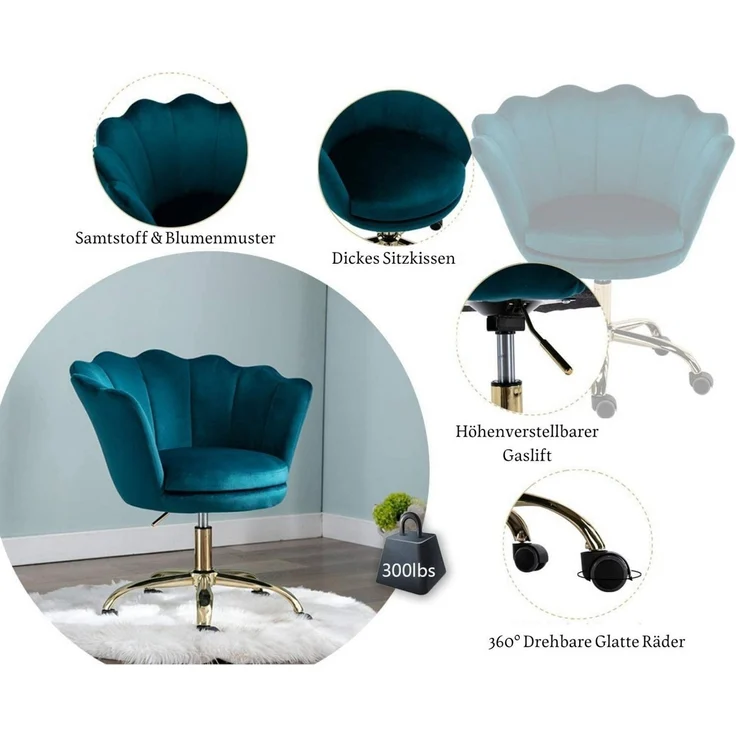 WAHSON OFFICE CHAIRS Loungesessel Bürostuhl Kunstfell Drehstuhl mit Rollen – Bild 3