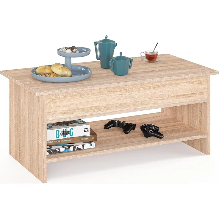 KOMTO Couchtisch Höhenverstellbar Wohnzimmertisch mit Stauraum Aufklappbar Sofatisch (Kaffeetisch Stubentisch, Spanplatte, Coffee Table Tokyo 98,4 x 50,4 x 48 cm) – Bild 5
