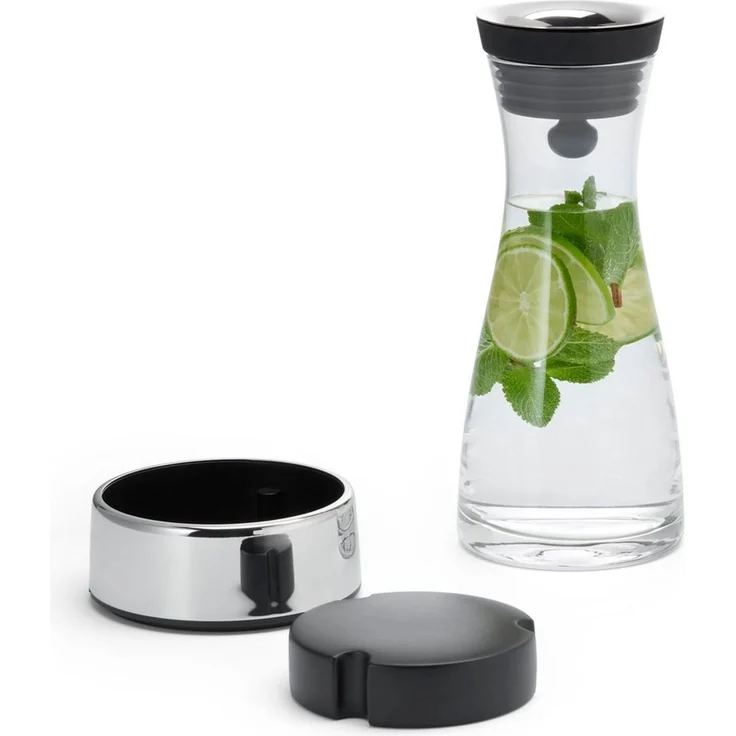 PHILIPPI Wasserkaraffe, Glas, Silicon, Edelstahl hochglanzpoliert, 1l. 24 cm (h) – Bild 1