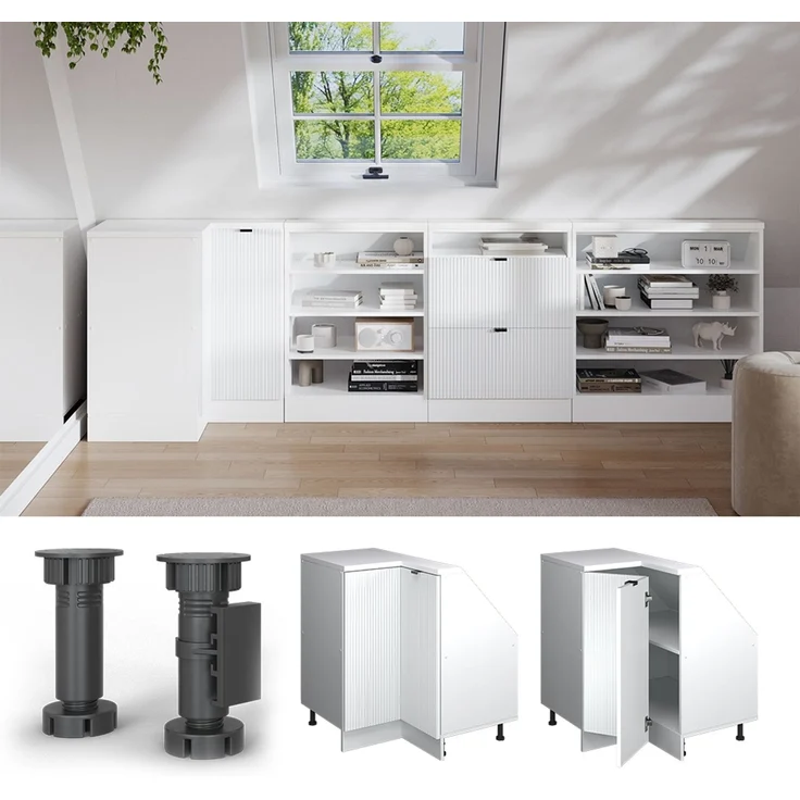 Eck-Küchenschrank für Dachschrägen R-Line Weiß Riffel 75.6 cm mit 1 Tür Vicco – Bild 4