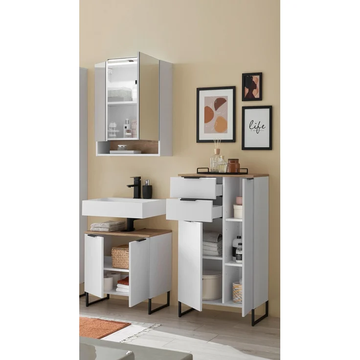 Badezimmer-Set >Denver< (3-tlg.) in weiß matt / Evoke Eiche Dekor - 140x195x35 (BxHxT) – Bild 2