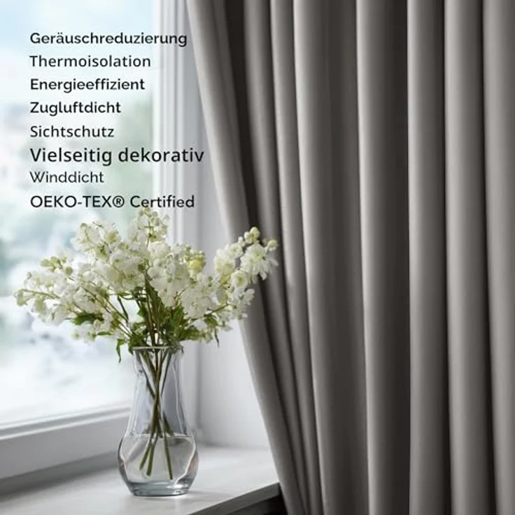 Deconovo Vorhänge Blickdicht mit Ösen Thermogardinen Übergardinen Hellgrau | 2er Set, H200 x B140 cm, Vorhang Verdunkelnd, Sichtschutz, UV-Schutz, Ösenschal, für Schlafzimmer Wohnzimmer Kinderzimmer – Bild 9