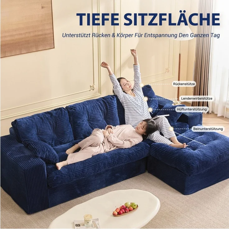 LITBIRD Ecksofa 3-Sitzer Sofa mit Marshmallow-Softpolster & Modulares Recamiere Sofa, 1 Teile, Cordstoff Schlafsofa & Relaxsofa, Wohnzimmer Sofa – Bild 4