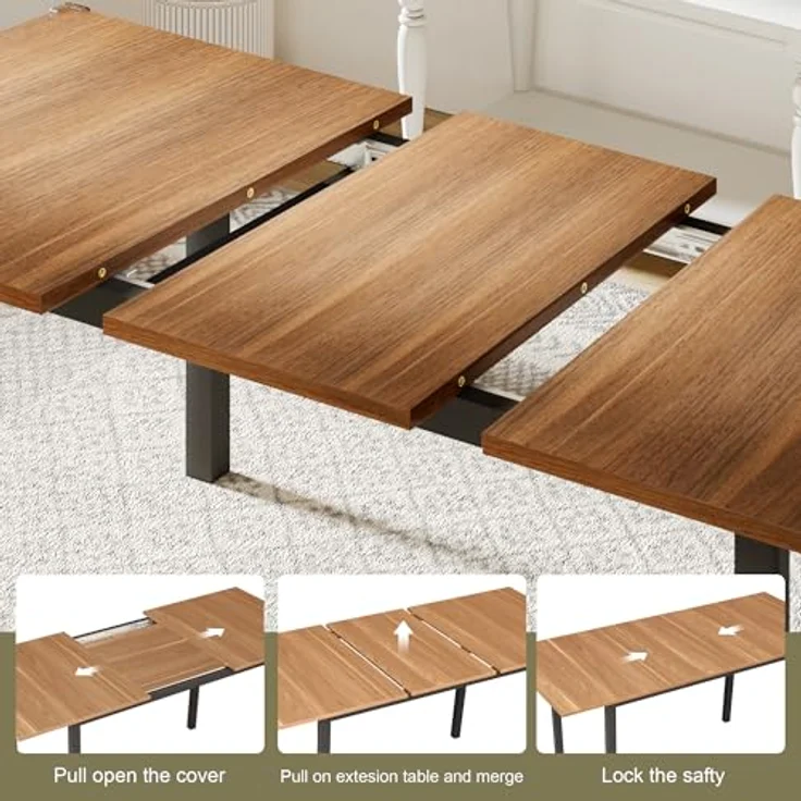 Feonase Esstisch Ausziehbar 120-160 cm,Küchentisch für 4-6 Personen,Esszimmertisch für Kleine Räume, Esszimmer und Küche,Walnuss – Bild 5