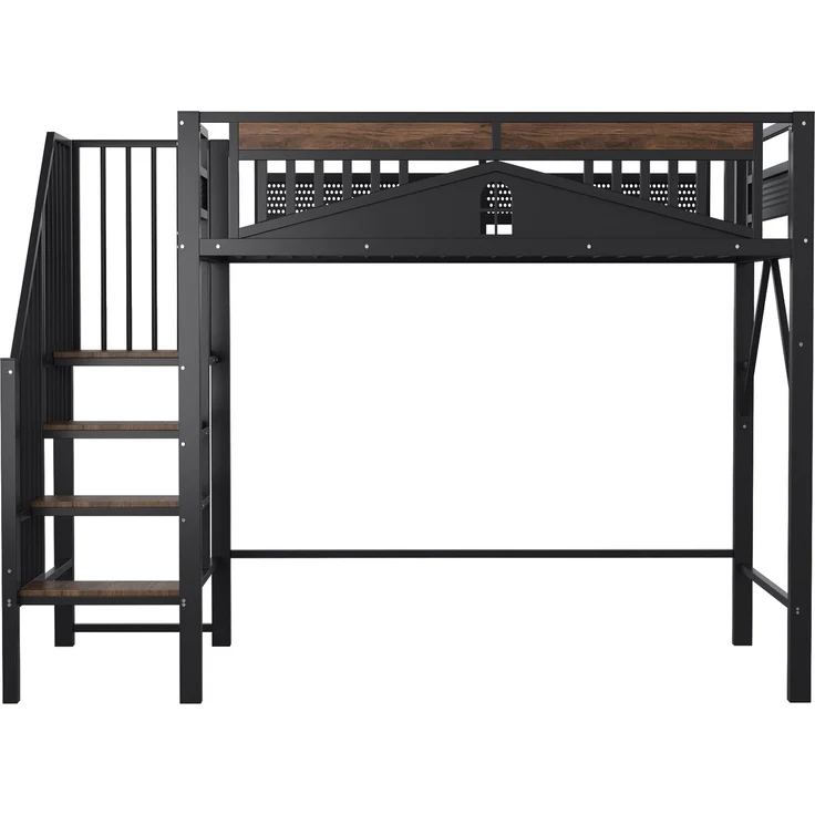 Metall-Hochbett 90x200 cm, Einzigartige Sicherheitsumrandung mit Fenster, Mit Sicherheitsleiter, Genügend Platz unter dem Bett für freien Stoffbezug, Schwarz – Bild 9