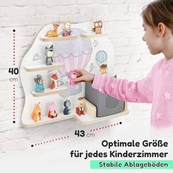 stadtecken Holzregal für Musikbox I passend für die Toniebox und ca. 35 Tonies I Perfekte Aufbewahrung im Kinderzimmer I zum Aufstellen oder Aufhängen (Oben) – Bild 3