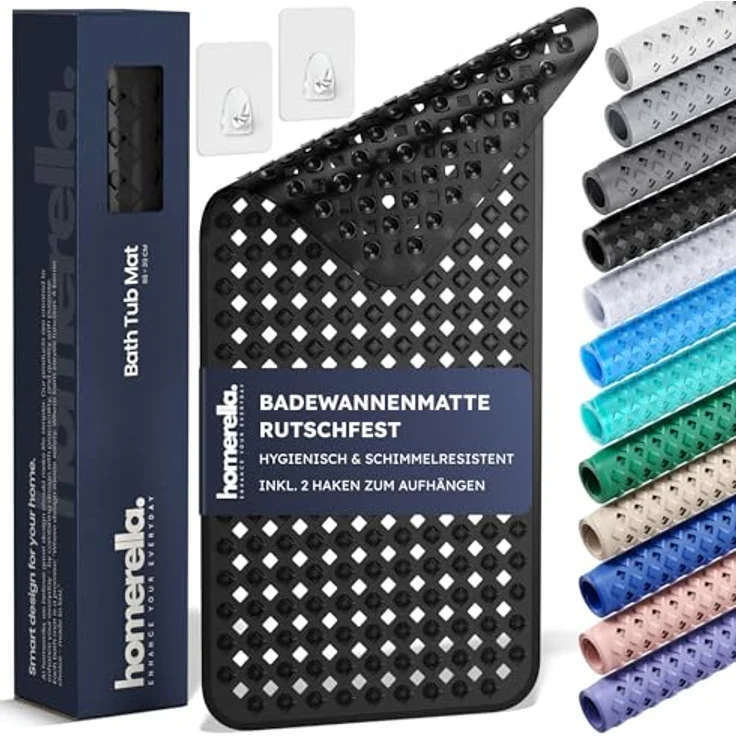 Homerella Badematte rutschfest Hautsensitiv 88x39cm, INKL. AUFHÄNGUNG, Antirutschmatte Badewanne BPA frei, Duschmatte schimmelresistent & maschinenwaschbar – Bild 2