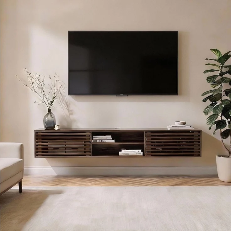 IDIMEX Lowboard RIAN, TV Lowboard hängend aus Massivholz mit Lamellentüren Nussbaum Finish – Bild 5