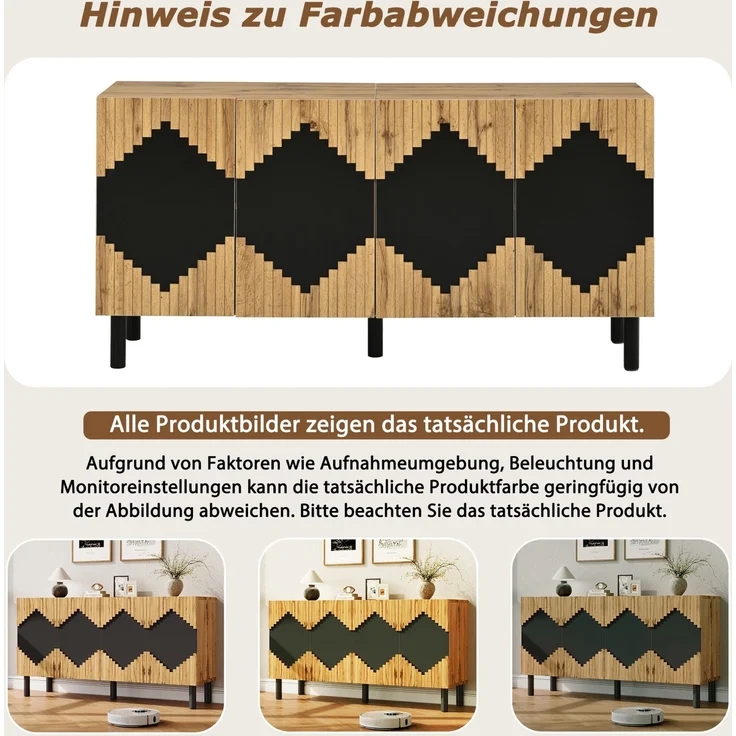 DESVIAE Sideboard Natur/Schwarz aus MDF/Spanplatte – 140x70x40 cm – 2 Türen, Push-Open – Bild 4