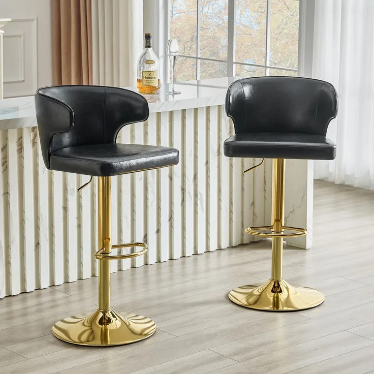 2er Set Barhocker mit Lehne Höhenverstellbar, 360° Drehbar Barstuhl mit großem Sockel & Fußstütze, Moderner Küchenhocker für Bar Küche Theke (Nur Stühle)--Schwarz--110x45x49.7cm--YOUDENOVA