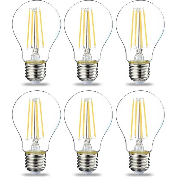 Amazon Basics - Warmweiß LED-Leuchtmittel, Edison-Sockel E27, 7 W (entspricht 60-W-Glühbirne), nicht dimmbar, klares Filament, 6er-Pack