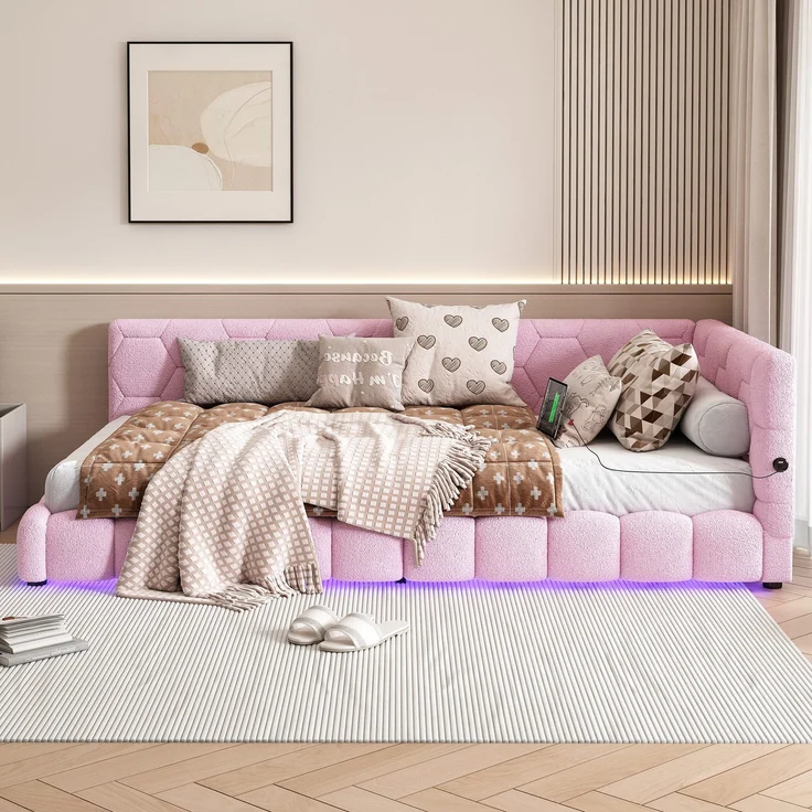 Schlafsofa mit Bettfunktion und Lattenrost, 90x200 cm, Polsterbett, Einzelbett, Jugendbett, Bezug aus Vlies – Bild 2
