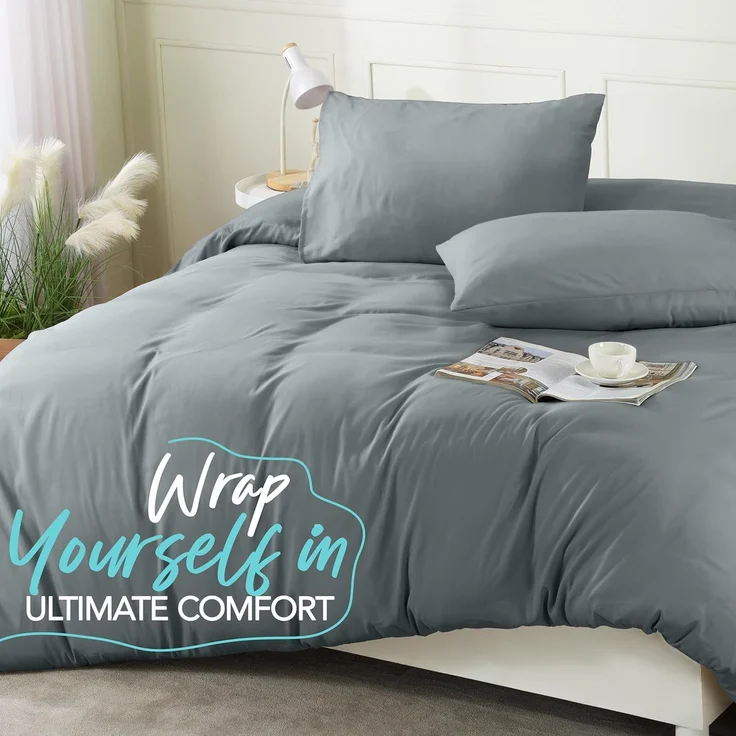 Utopia Bedding Bettbezug-Set mit Kissenbezügen – 3-teiliges Bettwäsche-Set mit Reißverschluss – 1 Bettbezug mit 2 Kissenbezügen – weich gebürstete Mikrofaser (Kingsize, Grau). – Bild 6