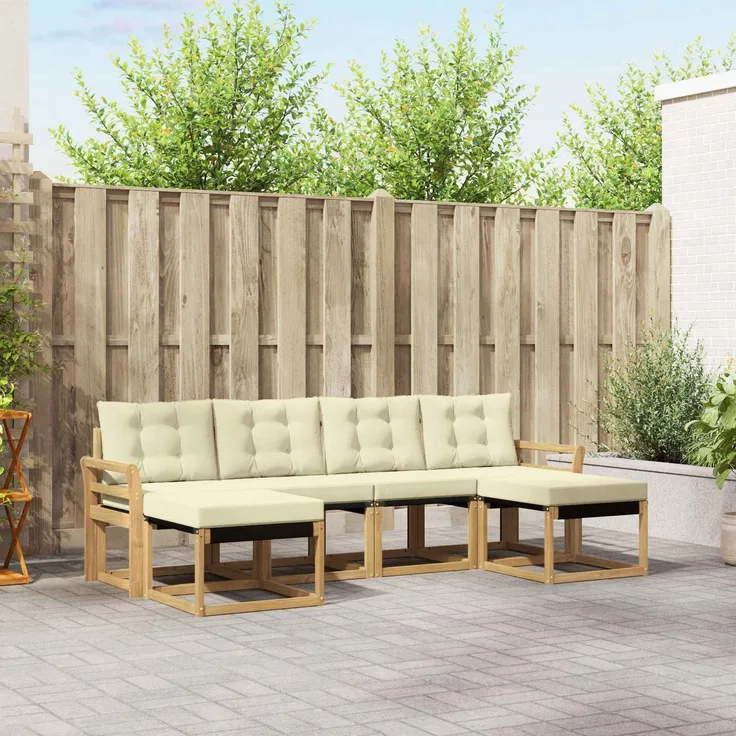 vidaXL Outdoor-Sofagarnitur 6 stk. 6-Sitzer Weiß und Creme 3389740