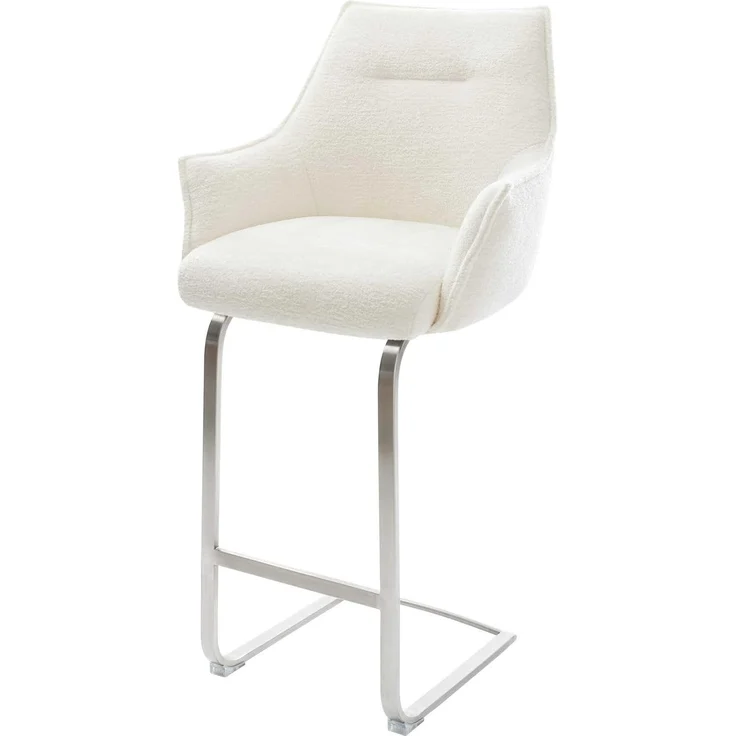 Barstuhl Alja-Flex Bouclé Soft Beige Freischwinger Flach Edelstahl Silberfarben Taschenfederkern – Bild 1