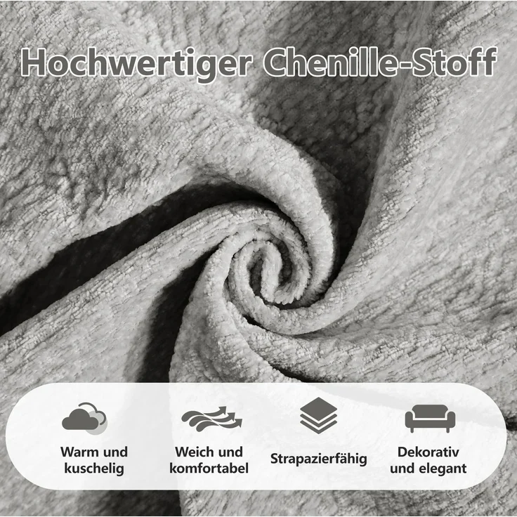 Modulares Ecksofa aus Chenille mit Ottomane, 330x149x90 cm, Hellgrau – Bild 6