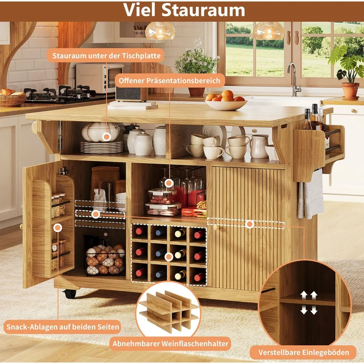 Küchenrollwagen B 142,5 x T 40/80 x H 95 cm aus MDF, beidseitig ausklappbar – Bild 9