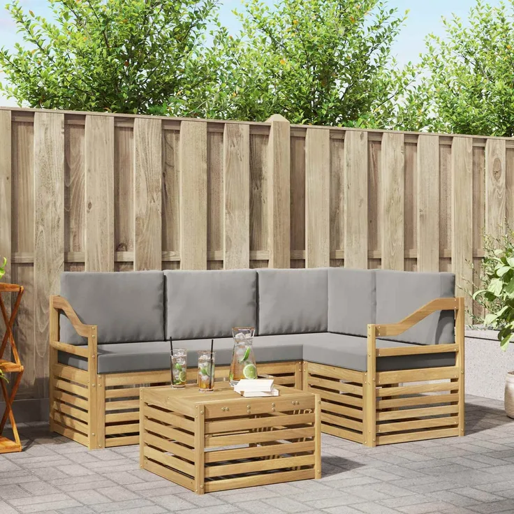 vidaXL Outdoor-Sofagarnitur 5 pcs Weiß und Hellgrau 59 x 59 x 37 cm 3391811