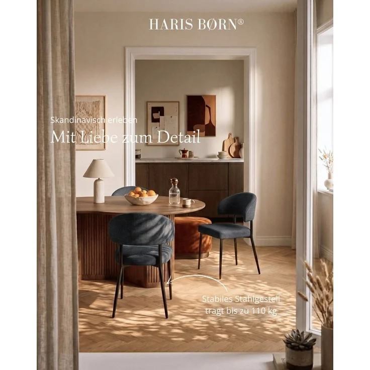 Haris Børn Esszimmerstuhl Polsterstühle für Esszimmer - Esszimmerstühle (Set, 2 St), Dunkelgrau - Esszimmer Stühle & Esstisch Stühle, Moderner Polsterstuhl – Bild 4