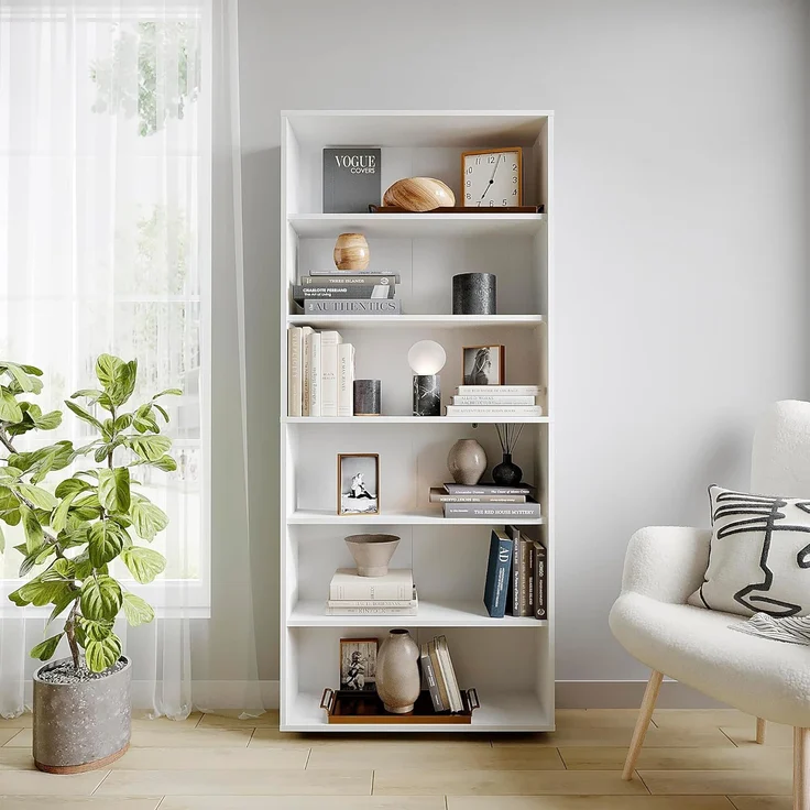 KOMTO Bücherregal Lumo 80 cm breit Regal mit 3, 4, 6 Ebenen und Höhenverstellbare Regale, Aufbewahrungsregal Bookshelf Weiß – Bild 5