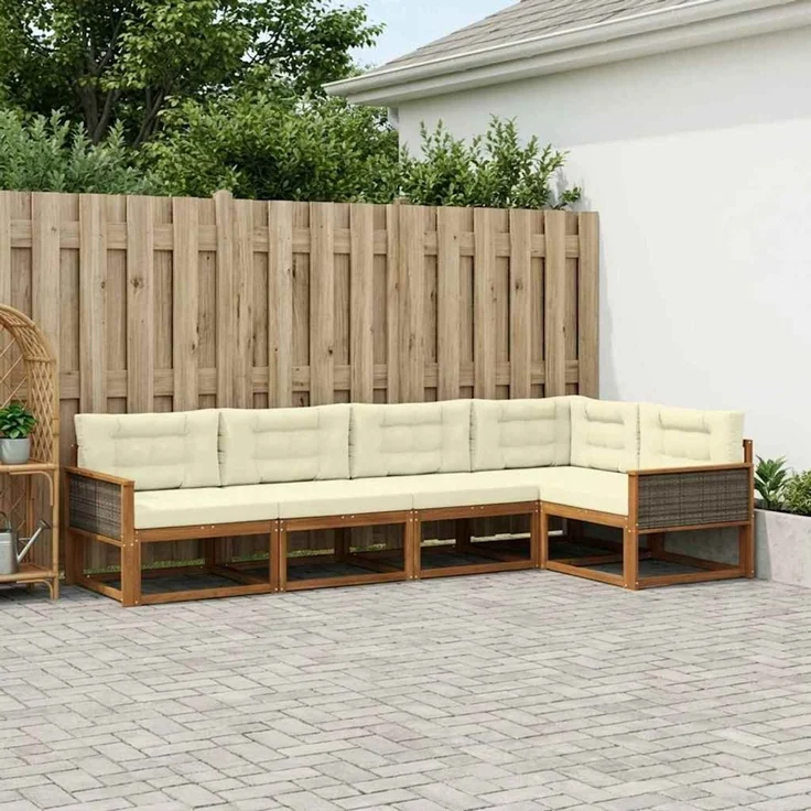 vidaXL Outdoor-Sofagarnitur 5 stk. 5-Sitzer Natur und Creme 3382558 – Bild 1