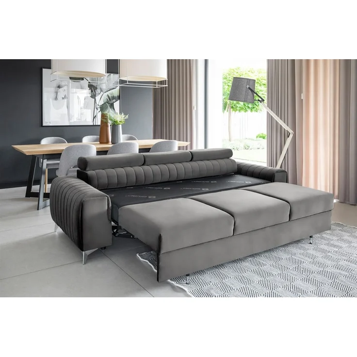 Sofa 3-Sitzer mit Schlaffunktion Schlafsofa ELENI Stoff Monolith Dunkelgrau – Bild 2