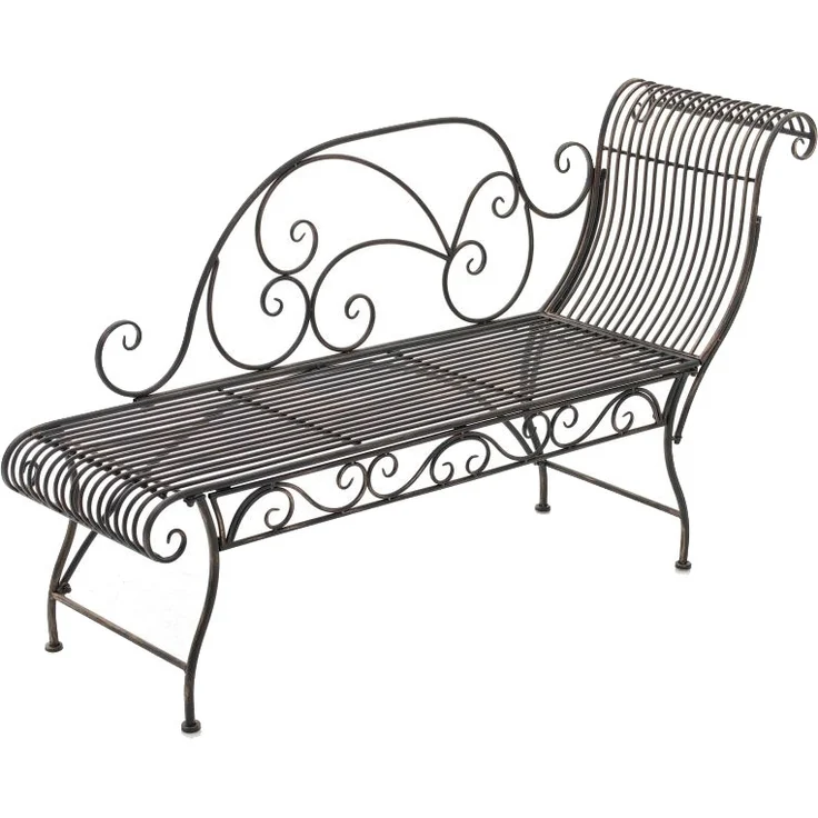 Gartenbank SIZON - Metall Bronze 156x46x78 cm | Gartenliege Metall Sonnenliege Antik Vintage Gartenstuhl Lang 1 Sitzer – Bild 1