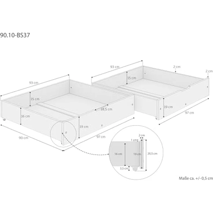 Weißer zweiteiliger Bettkasten aus Buche als Staukasten für unsere Betten - Buche weiß 90.10-BS37W – Bild 3