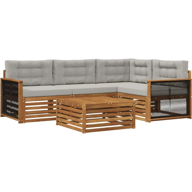vidaXL Outdoor-Sofagarnitur 5 stk. 4-Sitzer Natur und Hellgrau 3383324 – Bild 2