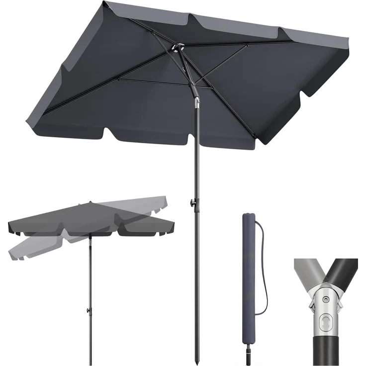 Sekey Rechteckschirm, neigbar, UV50+ Sonnenschutz, Polyester grau, 200 x 125 cm – Bild 1