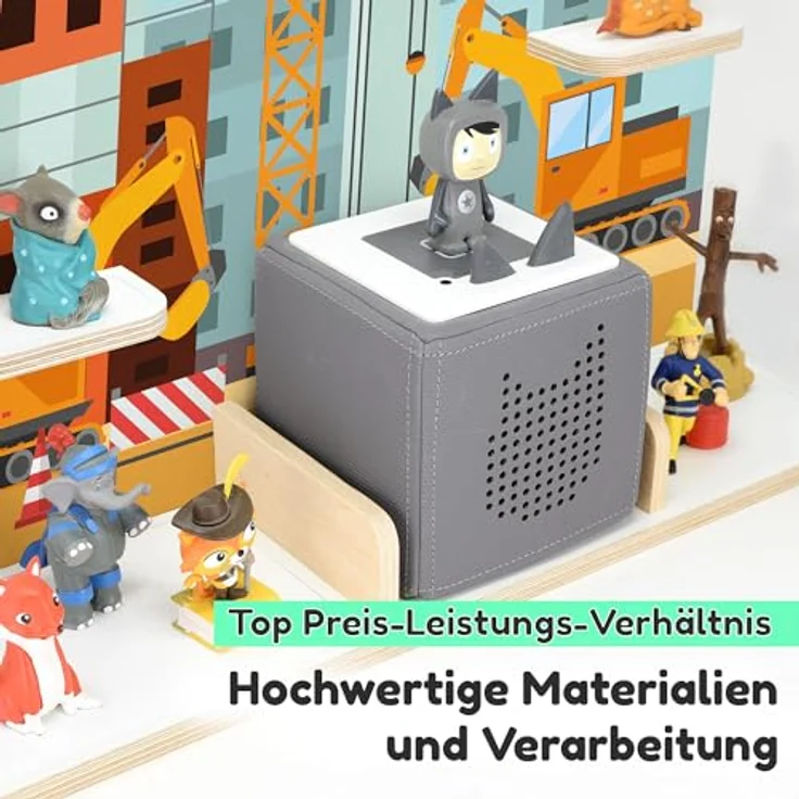 stadtecken egal für Tonies & Toniebox – Musikbox Wandregal aus 10mm Holz – Platz für 35-50 Figuren mit Magnetfunktion – Handgefertigt – Zum Aufstellen oder Aufhängen (Baustelle, Groß) – Bild 4