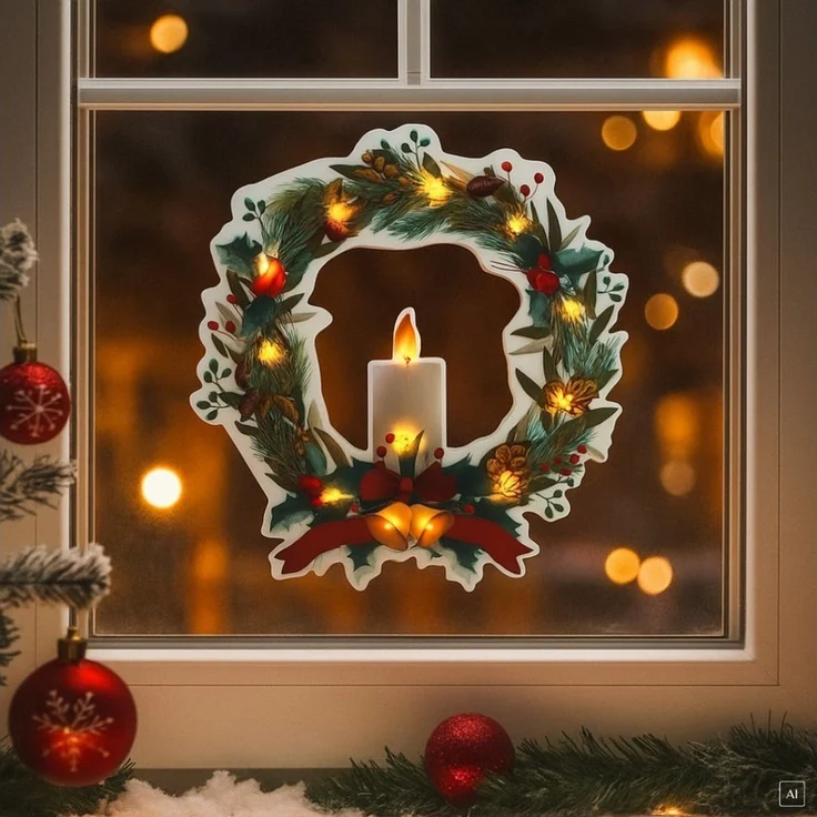 abc HOME Fensterdekoration Weihnachtskranz, LEDs, Timer-Funktion, Selbsthaftend – Bild 1