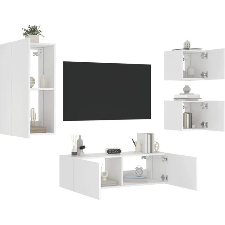 4-tlg. Wohnwand, Schrankwand mit LED-Leuchten Weiß – Bild 4