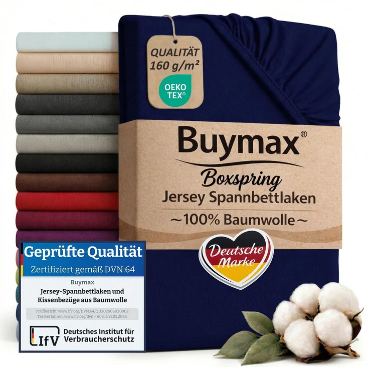 Buymax Spannbettlaken Boxspringbett 180x200-200x220 cm, 100% Baumwolle Jersey, 160 g/m², Oeko-TEX, für hohe Matratzen, Marineblau
