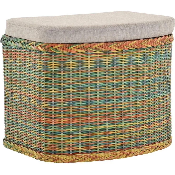 Krines Home Wäschetruhe Wäschekorb bauchig Sitz Truhe Sitzbank mit Deckel Sitzhocker Polster (Wäschebox mit Inlett), Sitzbank mit Stauraum