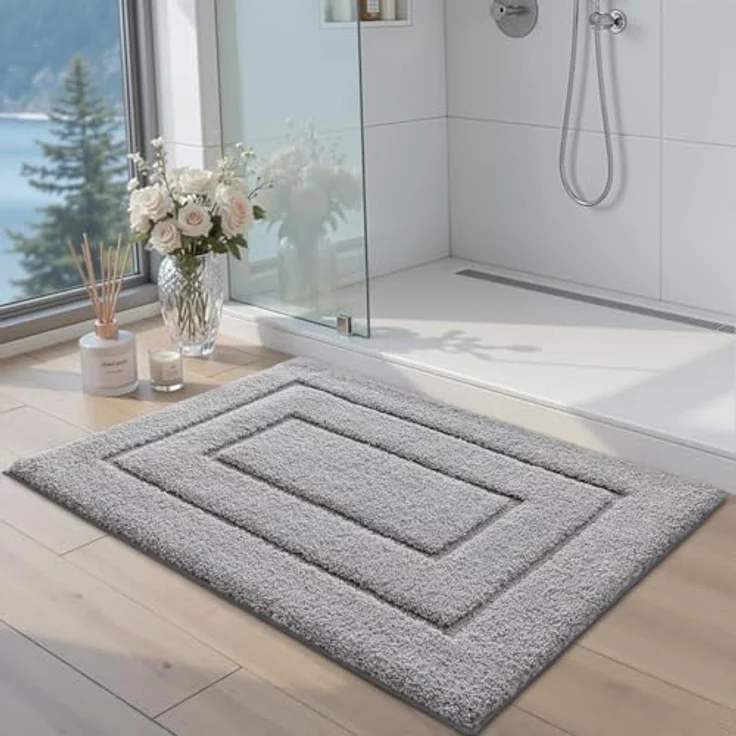 DEXI Badteppich rutschfeste,weicher Badezimmerteppich Wasserabsorbierend Badematte maschinenwaschbar Badvorleger für Dusche,Badewanne und Toilette - Hellgrau,40x60 cm – Bild 5