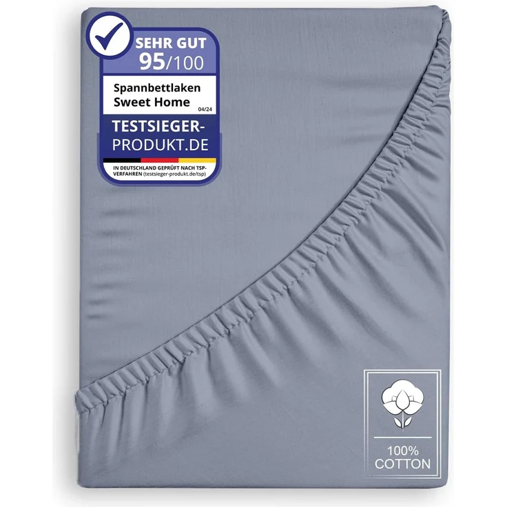 Jersey Spannbettlaken Spannbetttuch 100% Baumwolle Bettlaken Betttuch 135GSM Grau 90x200cm – Bild 1
