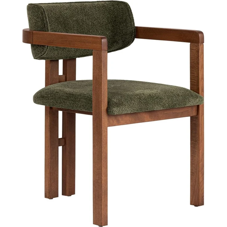 Moderner grüner Stuhl mit Holzbeinen in Walnuss, 54 x 76 x 54 cm | 100% Buchenholzrahmen, leicht zu reinigendes Polyester-Chenille-Gewebe | bequemer 5 cm Schaumstoffsitz, perfekt für Zuhause & Büro – Bild 1