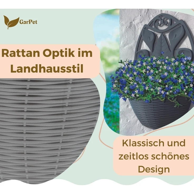 Blumentopf Wand Blumentopf Wandmontage Wandblumentopf Wandvasen für Pflanzen Wandhalterung Wandtopf Wandgefäß Rattan Optik anthrazit – Bild 6