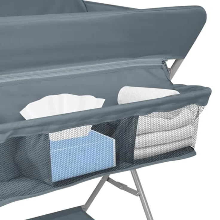 Baby Klappbarer Wickeltisch，Mobiler Wickeltisch mit Rollen und Wickelauflage,Wasserdicht und Höhenverstellbar，Baby Wickelkombi mit Ablagefächern-80 * 58 * 90 cm-dunkelgrau – Bild 5