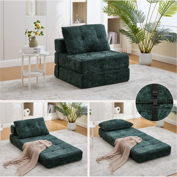 LVHOM Schlafsofa mit Schlaffunktion und Kissen, tragbares Klappsofa mit Rückenlehne, bis 200kg, für Wohnzimmer Büro, Grün – Bild 1