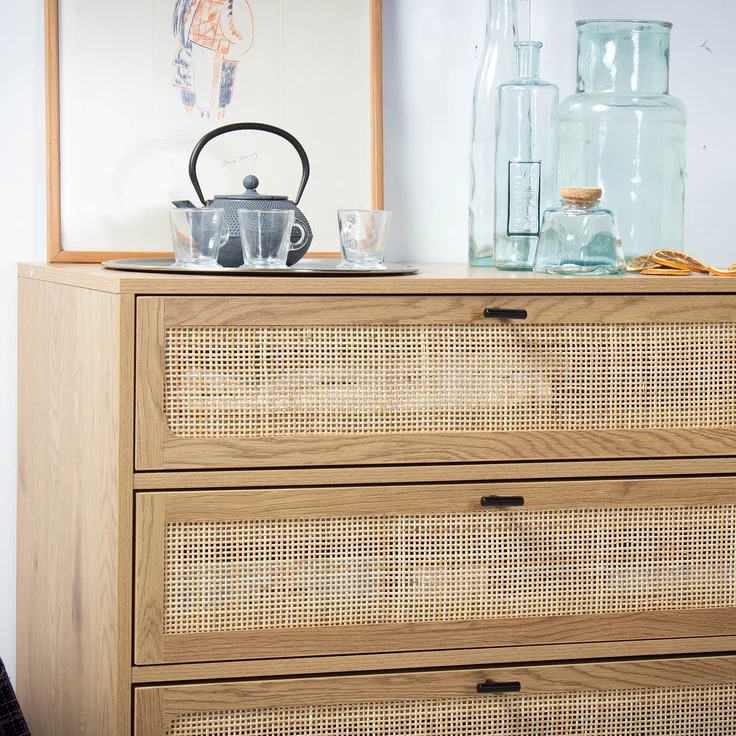 Casâme Kommode mit 3 Schubladen und Vorderseite aus Rattan - L80 cm - Helles Holz – Bild 3