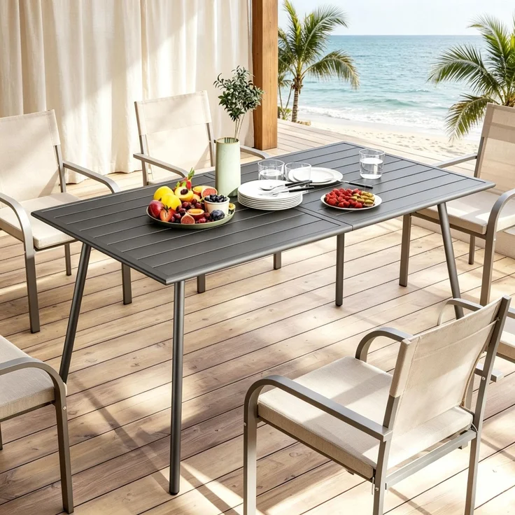 Stilvoller Terrassentisch,Moderner Gartentisch,Praktischer Outdoor-Esstisch,Eleganter Tisch(nur mit Tisch)--Herde--150x80x74cm--YOUDENOVA – Bild 8